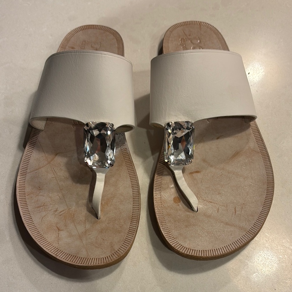 Pedro Garcia white Slide Sandals with Swarovski Crystal Accent